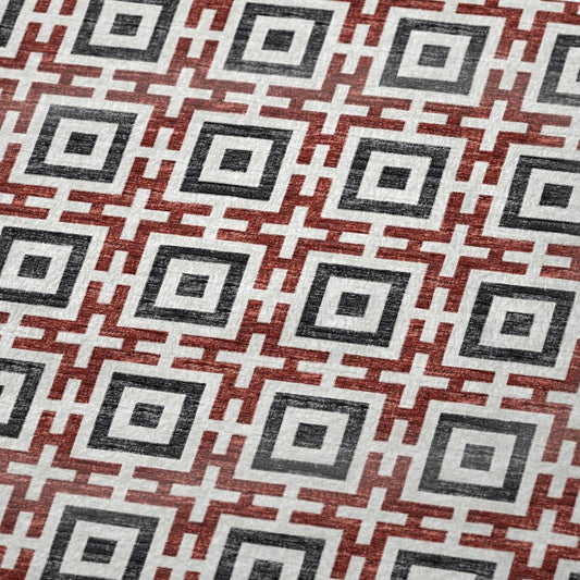 50" X 70" Red Ivory And Black Microfiber Geometric Plush Throw Blanket