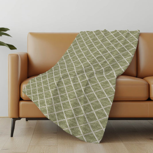 50" X 70" Artichoke Green And Beige Geometric Microfiber Plush Throw Blanket