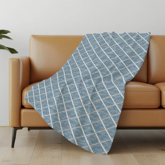 50" X 70" Sky Blue And Ivory Geometric Polyester Woven Plush Throw Blanket