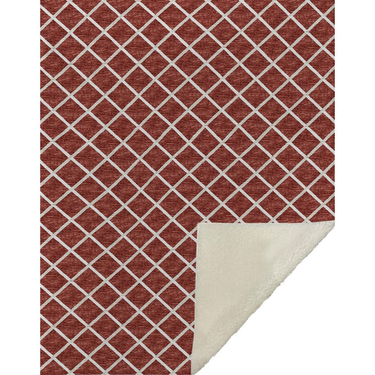 50" X 70" Red And Ivory Microfiber Geometric Plush Throw Blanket