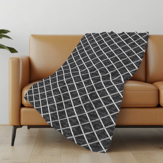 50" X 70" Black And Ivory Geometric Microfiber Plush Throw Blanket