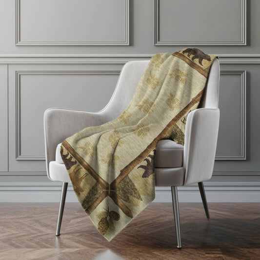 50" X 70" Khaki Green And Beige Animal Print Polyester Woven Plush Throw Blanket