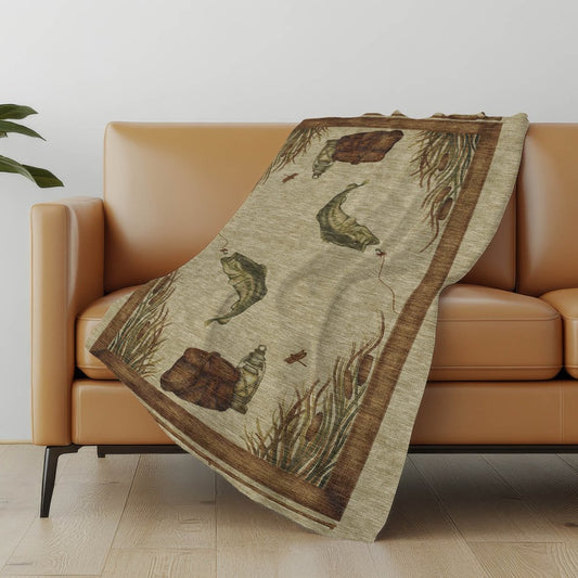 50" X 70" Khaki Beige And Green Animal Print Polyester Woven Plush Throw Blanket