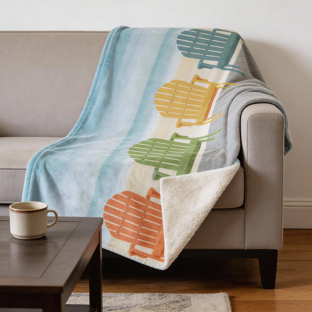 50" X 70" Blue Yellow And Green Striped Microfiber Plush Throw Blanket