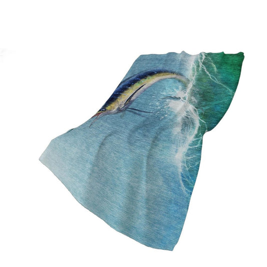 50" X 70" Blue Emerald And Ivory Animal Print Polyester Woven Plush Throw Blanket