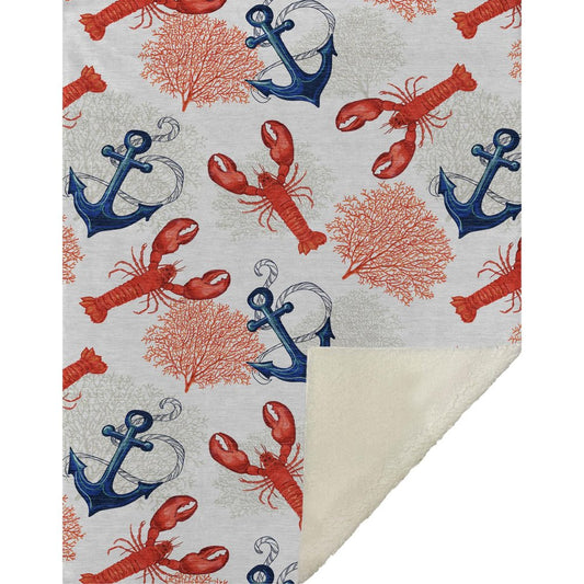 50" X 70" Ivory Red and Blue Microfiber Coastal Nautical Plush Throw Blanket