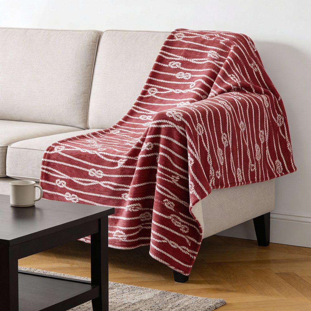 50" X 70" Red And Ivory Striped Microfiber Plush Throw Blanket