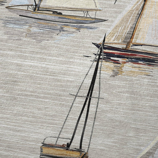 50" X 70" Beige Charcoal And Ivory Sailboat Microfiber Plush Throw Blanket