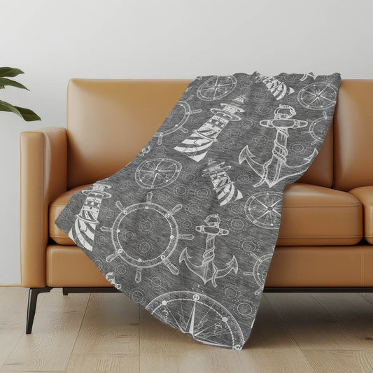 50" X 70" Gray And Ivory Geometric Polyester Woven Plush Throw Blanket