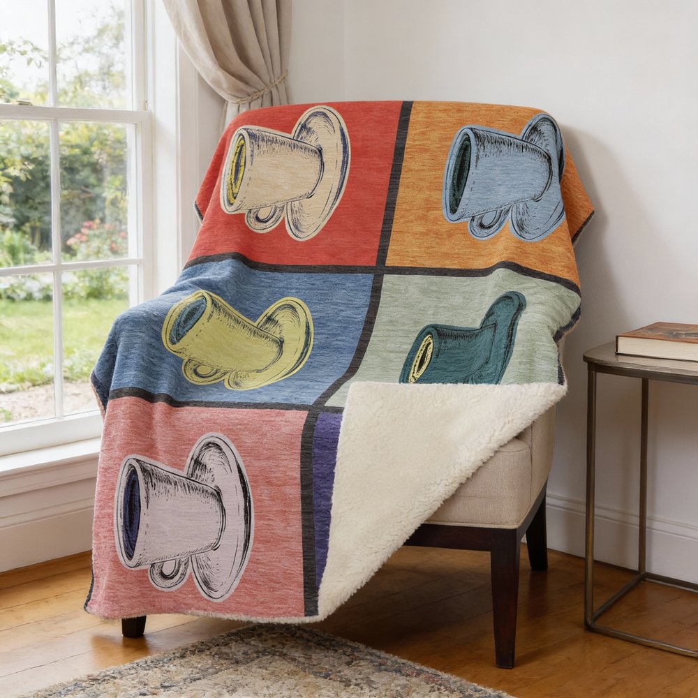 50" X 70" Blue Orange And Red Color Block Microfiber Plush Throw Blanket