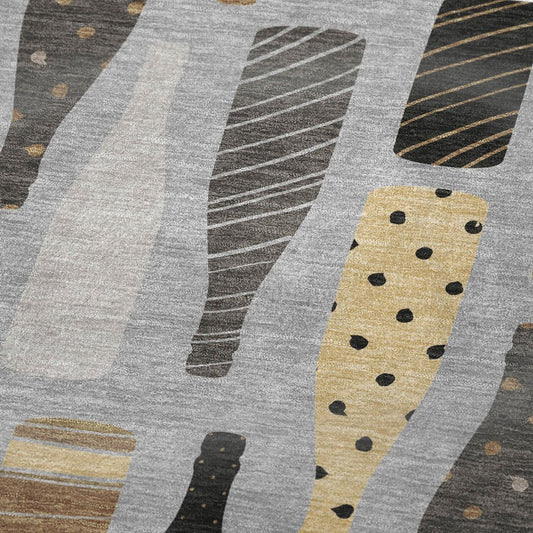 50" X 70" Gray Black And Gold Champagne Bottle Stripe Microfiber Plush Throw Blanket