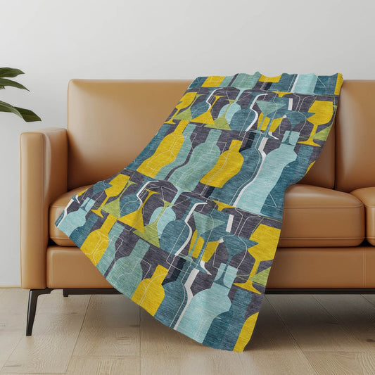 50" X 70" Blue Yellow And Green Geometric Polyester Woven Plush Throw Blanket