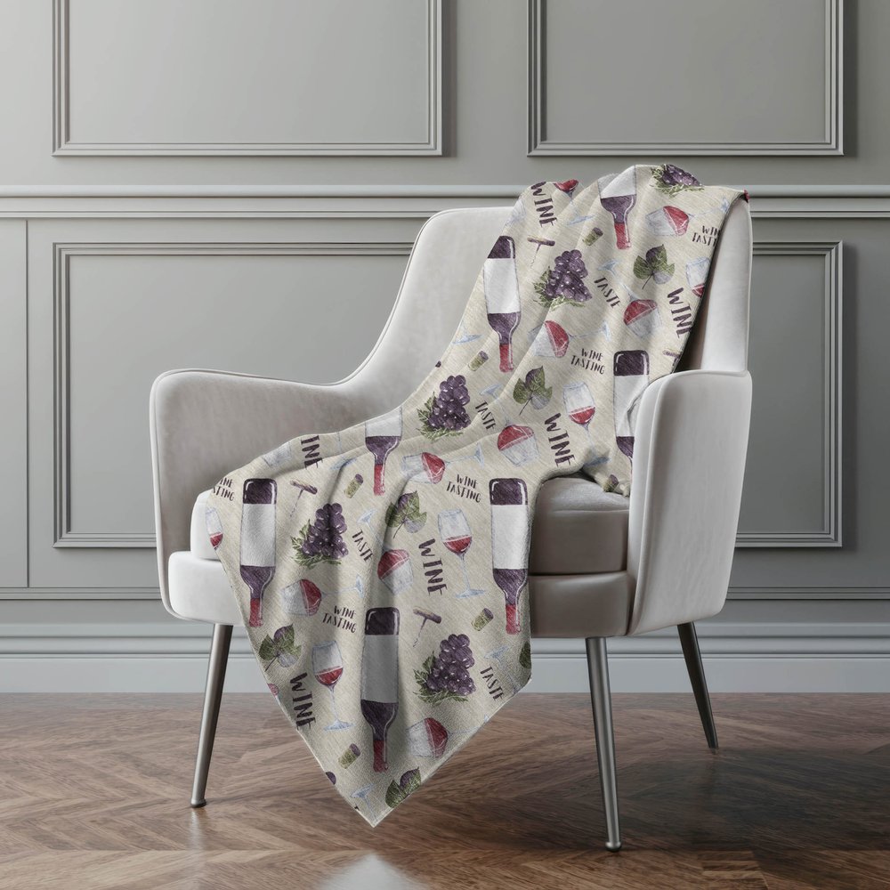 50" X 70" Ivory Purple And Green Leaves Polyester Woven Plush Throw Blanket
