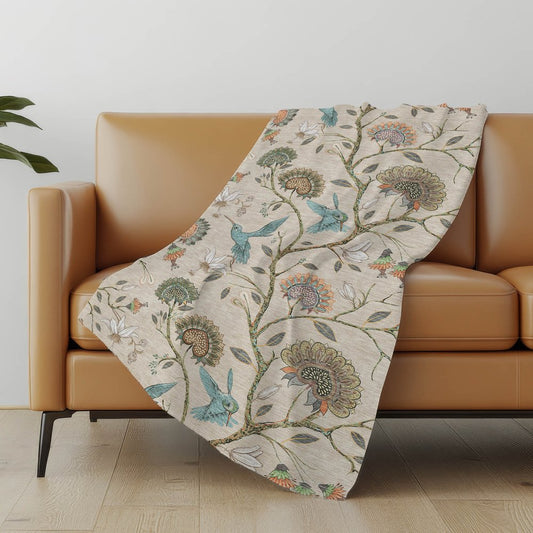 50" X 70" Beige Blue And Peach Animal Print Polyester Woven Plush Throw Blanket
