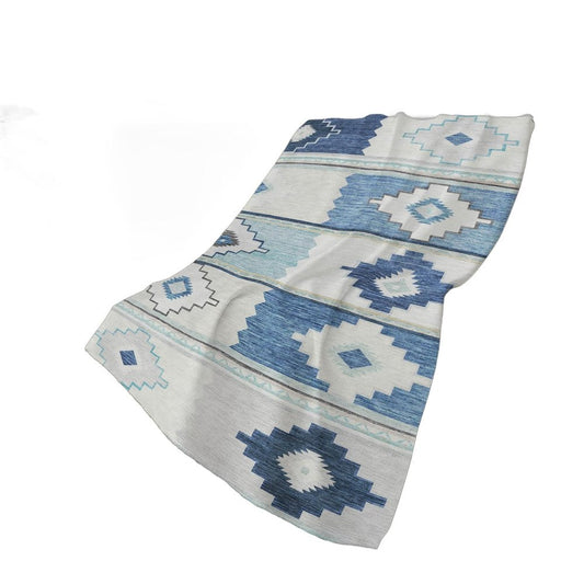 50" X 70" Blue And Ivory Geometric Polyester Woven Plush Throw Blanket