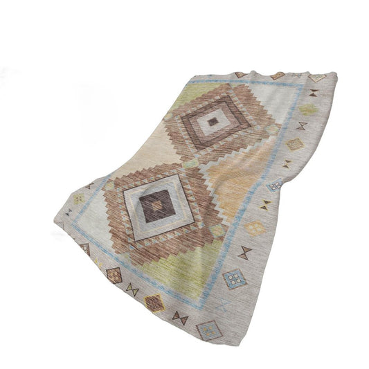 50" X 70" Taupe Beige And Brown Geometric Polyester Woven Plush Throw Blanket