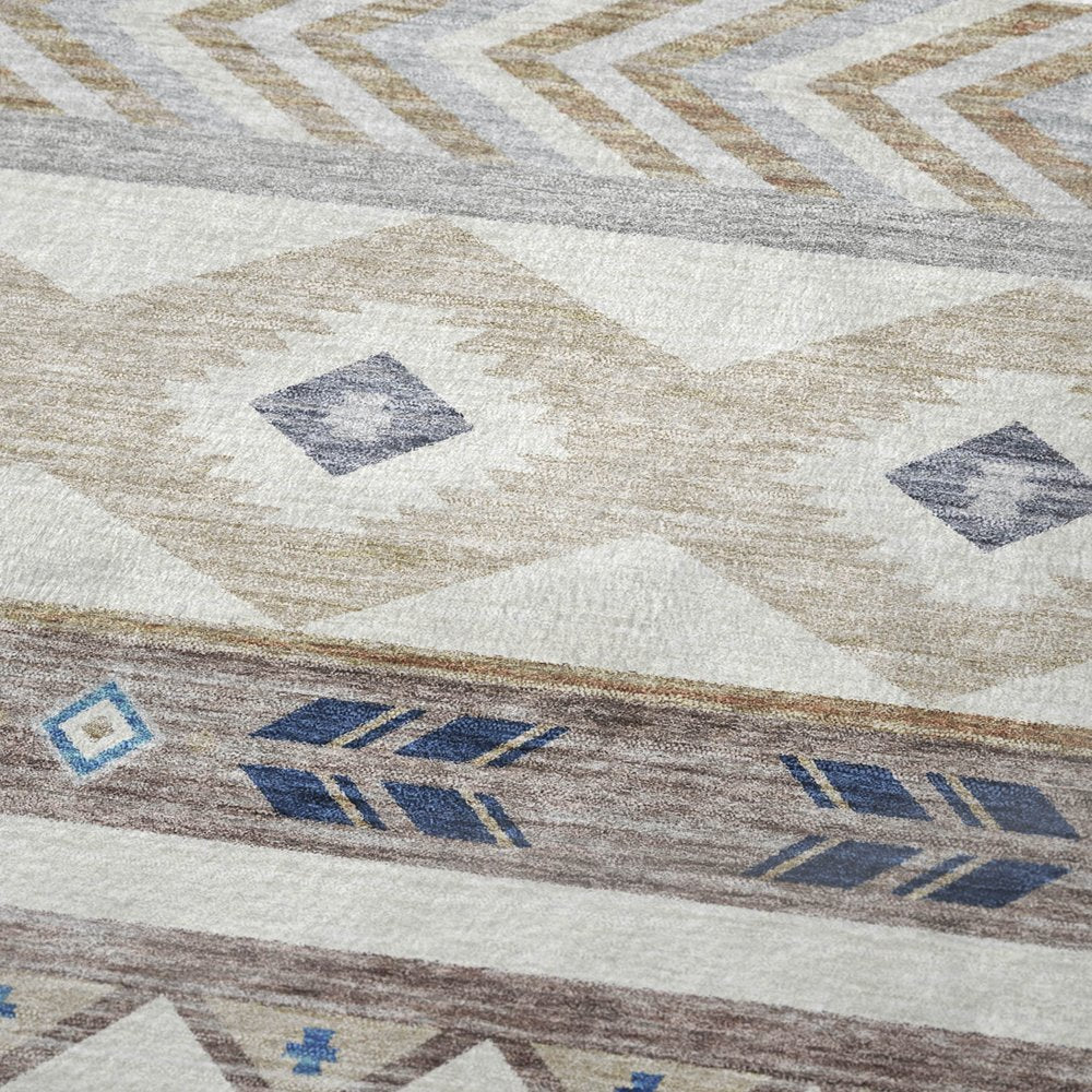 50" X 70" Taupe Blue And Ivory Geometric Polyester Woven Plush Throw Blanket