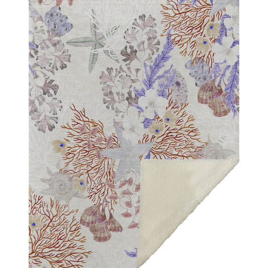 50" X 70" Ivory Plum And Burgundy Floral Polyester Woven Plush Throw Blanket