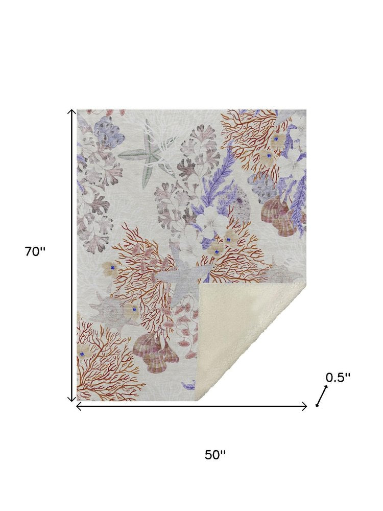 50" X 70" Ivory Plum And Burgundy Floral Polyester Woven Plush Throw Blanket