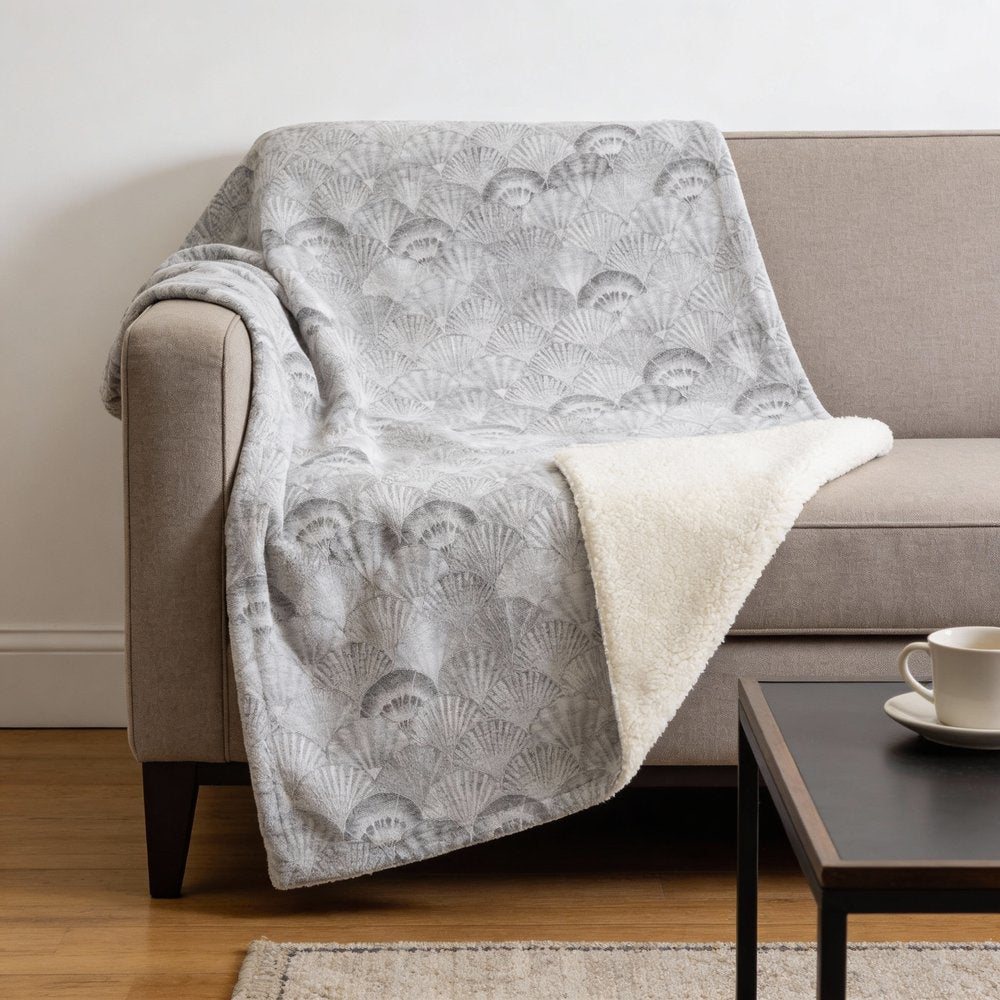 50" X 70" Gray And Ivory Animal Print Microfiber Plush Throw Blanket