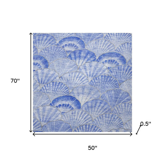 50" X 70" Blue And Ivory Animal Print Polyester Woven Plush Throw Blanket