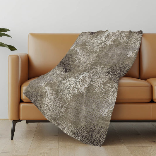 50" X 70" Latte Ivory And Beige Floral Polyester Woven Plush Throw Blanket