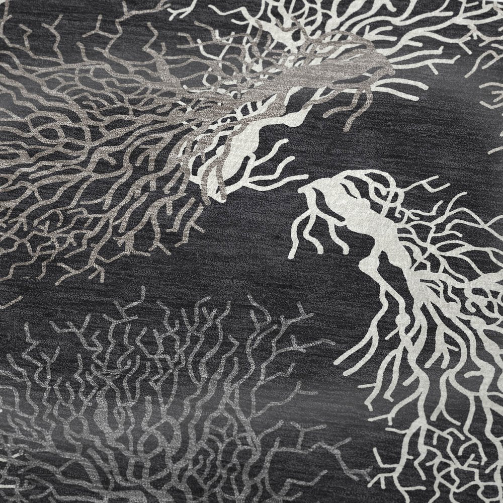 50" X 70" Midnight Ivory And Gray Floral Polyester Woven Plush Throw Blanket