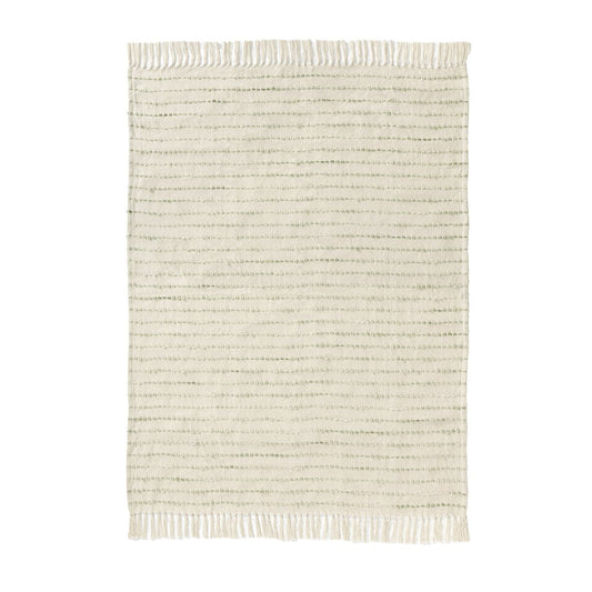 50" X 60" Ivory And Sage Striped Cotton Blend Throw Blanket