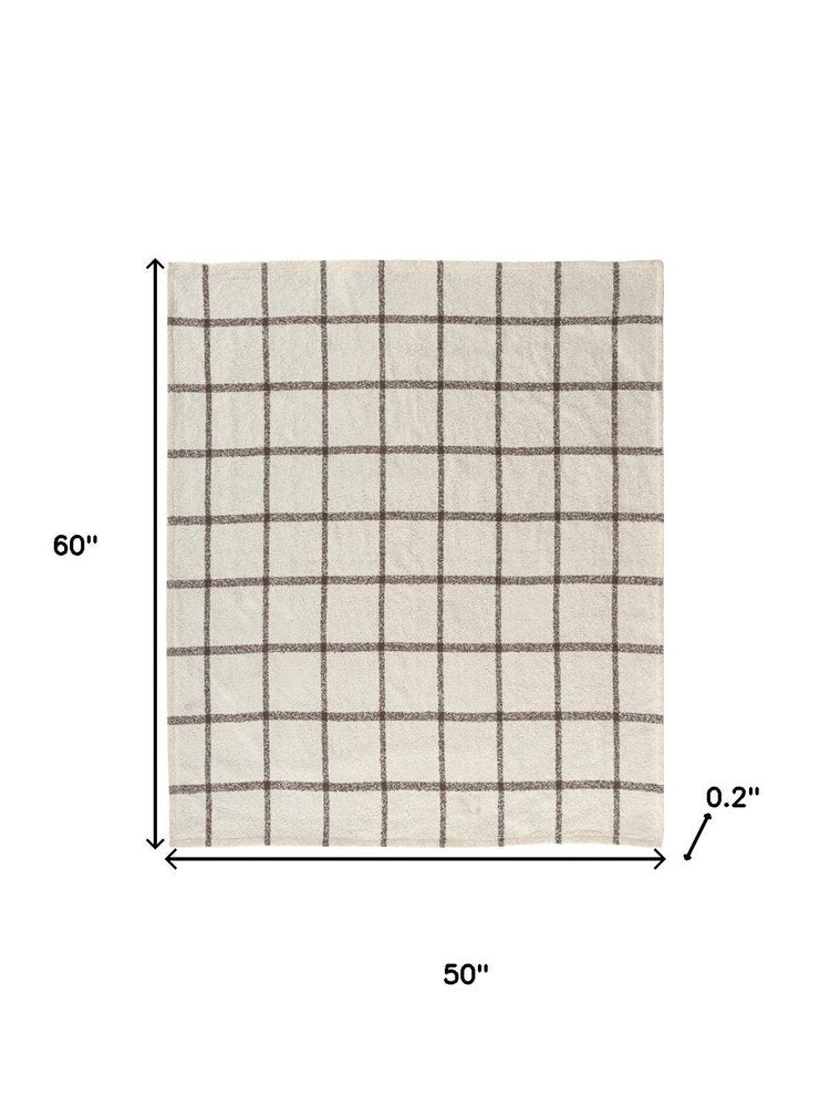 50" X 60" Beige And Brown Checkered Polyester Woven Throw Blanket