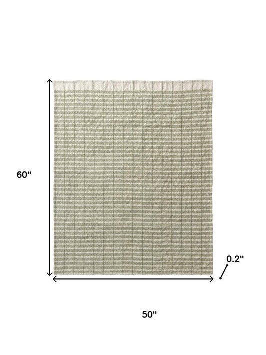 50" X 60" Green And Ivory Striped Polyester Woven Throw Blanket