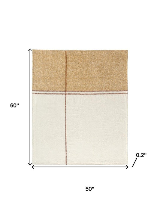 50" X 60" Ivory And Orange Striped Polyester Woven Throw Blanket