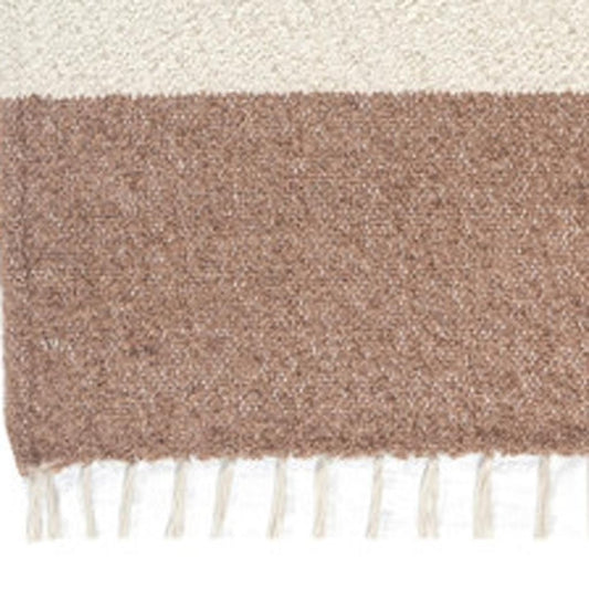 50" X 60" Ivory And Brown Color Block Polyester Woven Throw Blanket