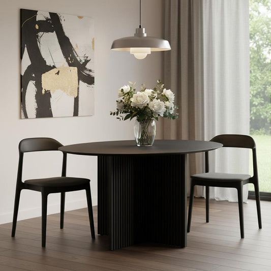 52" Dark Brown Solid Wood Cross Leg Base Round Top Dining Table