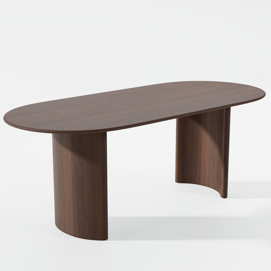 66" Brown Solid Wood Double Pedestal Base Oval Dining Table