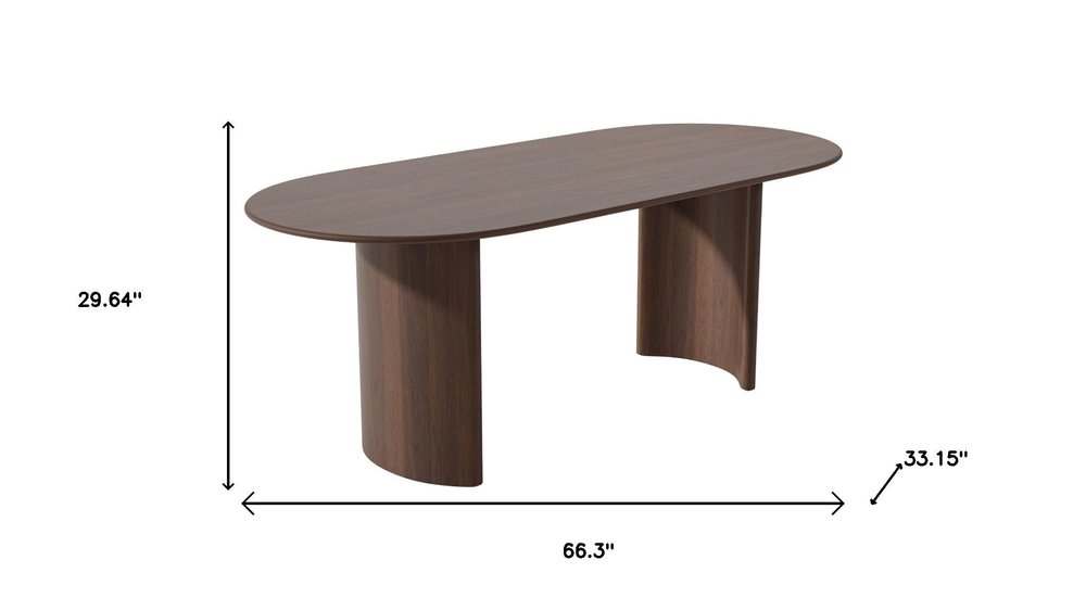 66" Brown Solid Wood Double Pedestal Base Oval Dining Table