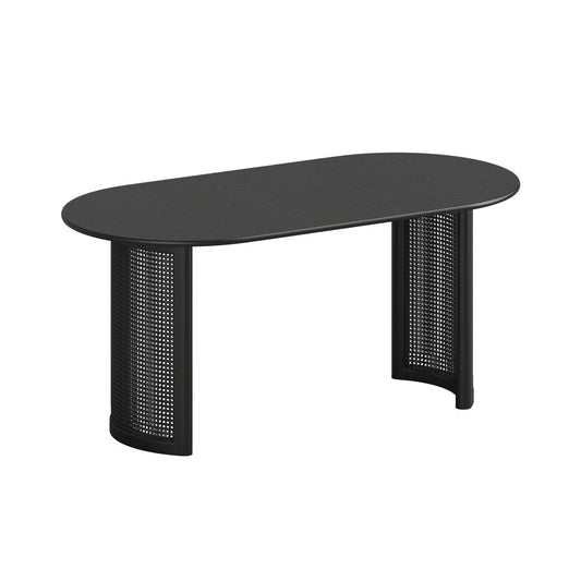 66" Black Solid Wood Double Pedestal Base Oval Dining Table