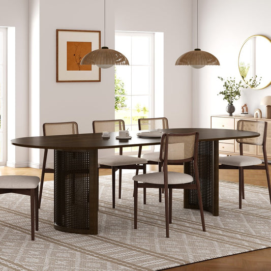 66" Brown Solid Wood Double Pedestal Base Oval Dining Table