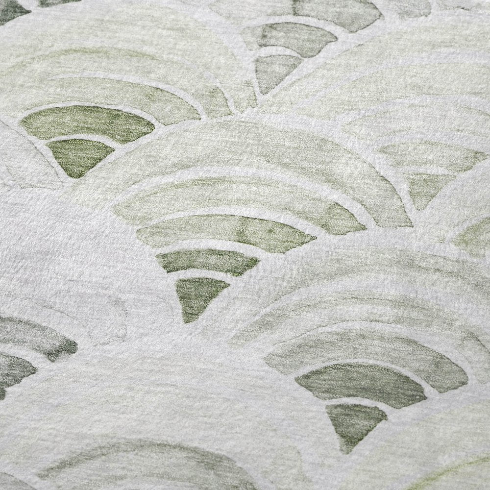 50" X 70" Green Ivory And Gray Coastal Seashell Polyester Woven Plush Throw Blanket