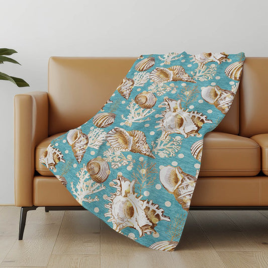 50" X 70" Aqua Brown And Ivory Animal Print Polyester Woven Plush Throw Blanket
