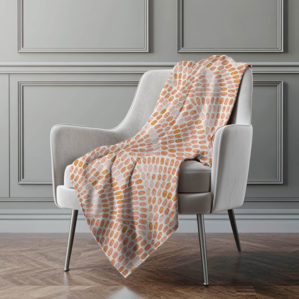 50" X 70" Peach And Ivory Abstract Polyester Woven Plush Throw Blanket