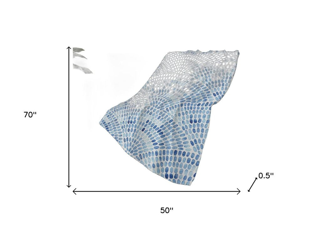 50" X 70" Blue And Ivory Abstract Plush Throw Blanket