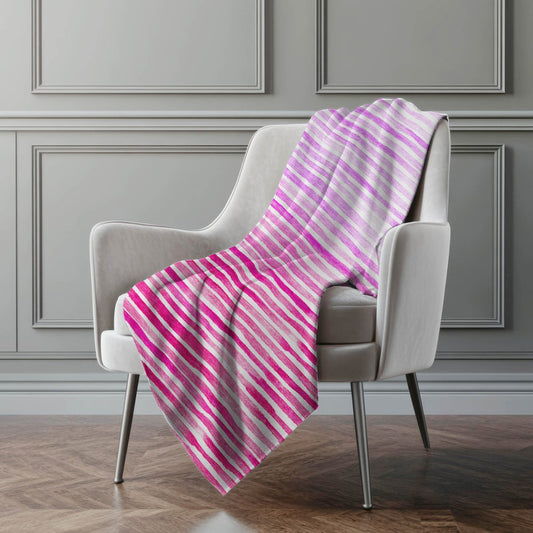 50" X 70" Pink And Ivory Striped Polyester Woven Plush Throw Blanket