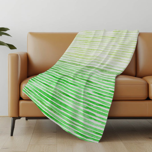50" X 70" Green And Ivory Striped Polyester Woven Plush Throw Blanket