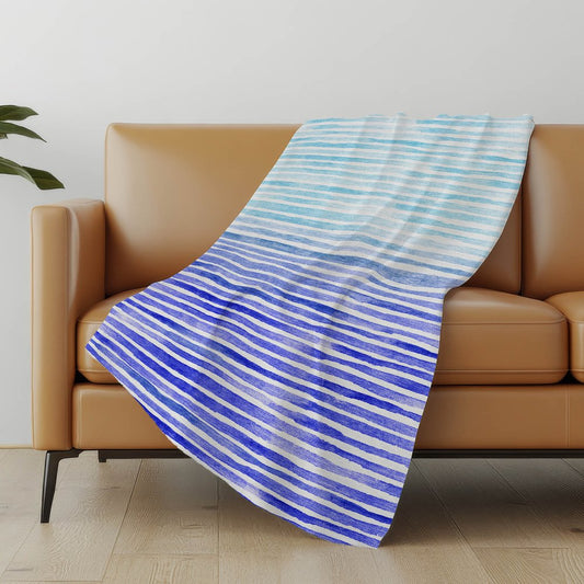 50" X 70" Blue And Ivory Striped Polyester Woven Plush Throw Blanket