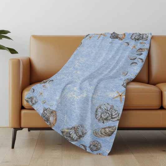 50" X 70" Blue Beige And Chocolate Animal Print Polyester Woven Plush Throw Blanket