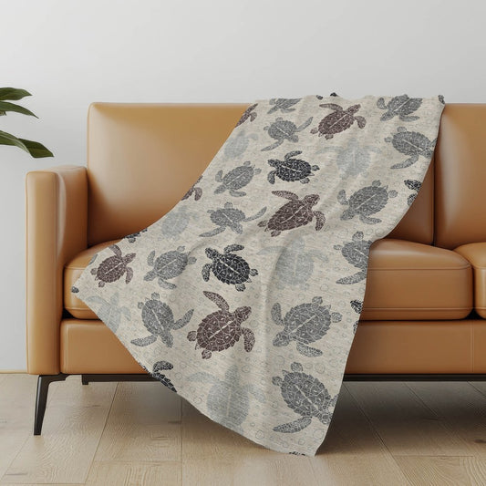 50" X 70" Sand Beige And Gray Animal Print Polyester Woven Plush Throw Blanket