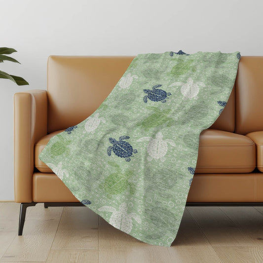 50" X 70" Green Blue And Ivory Animal Print Polyester Woven Plush Throw Blanket