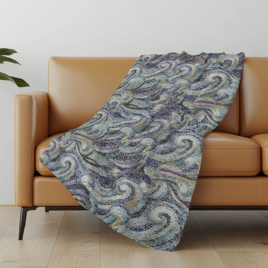 50" X 70" Steel Blue Light Pink And Beige Abstract Polyester Woven Plush Throw Blanket