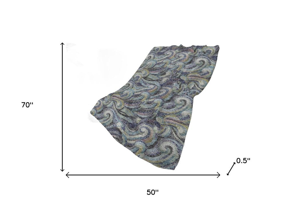 50" X 70" Steel Blue Light Pink And Beige Abstract Polyester Woven Plush Throw Blanket
