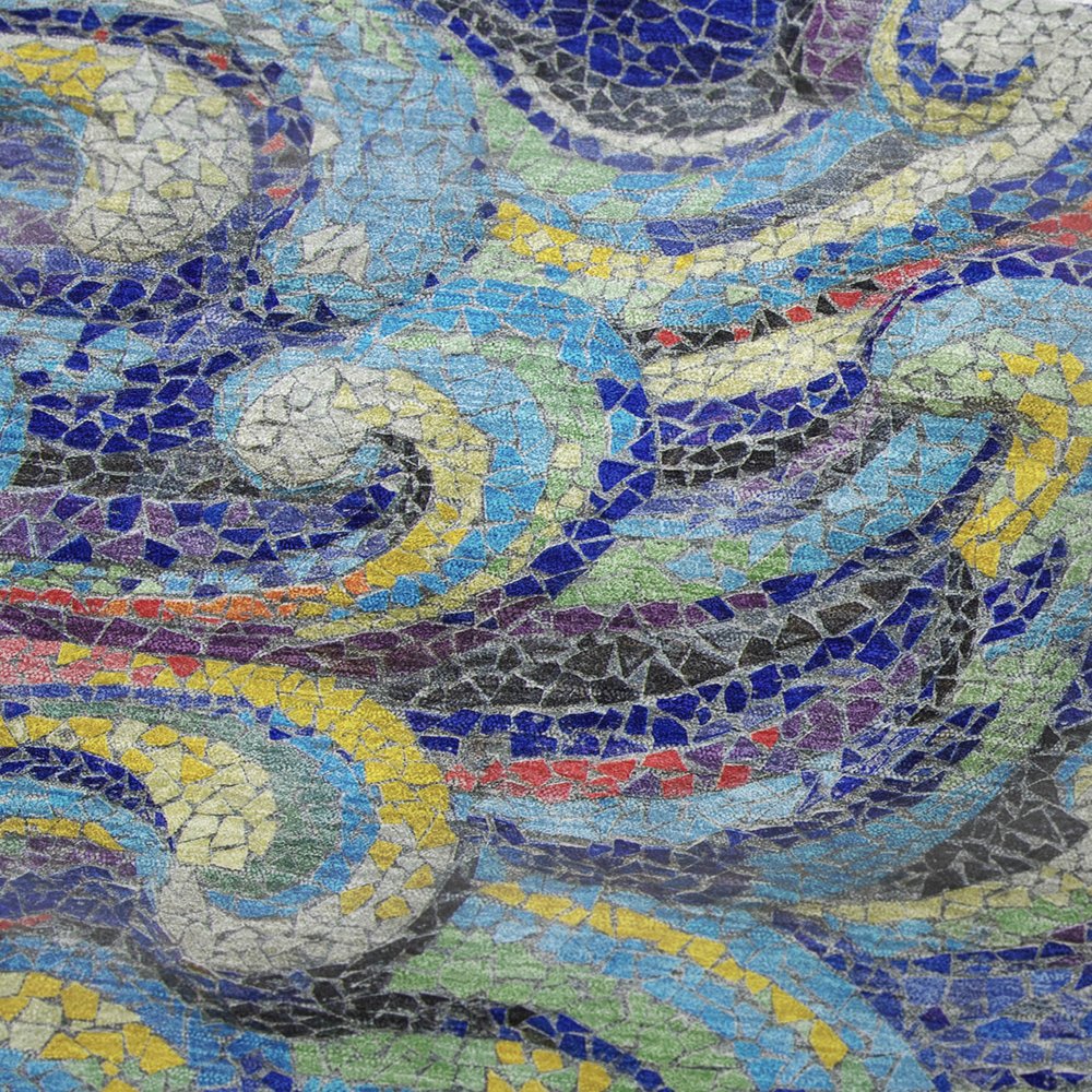 50" X 70" Blue Yellow And Ivory Abstract Polyester Woven Plush Throw Blanket